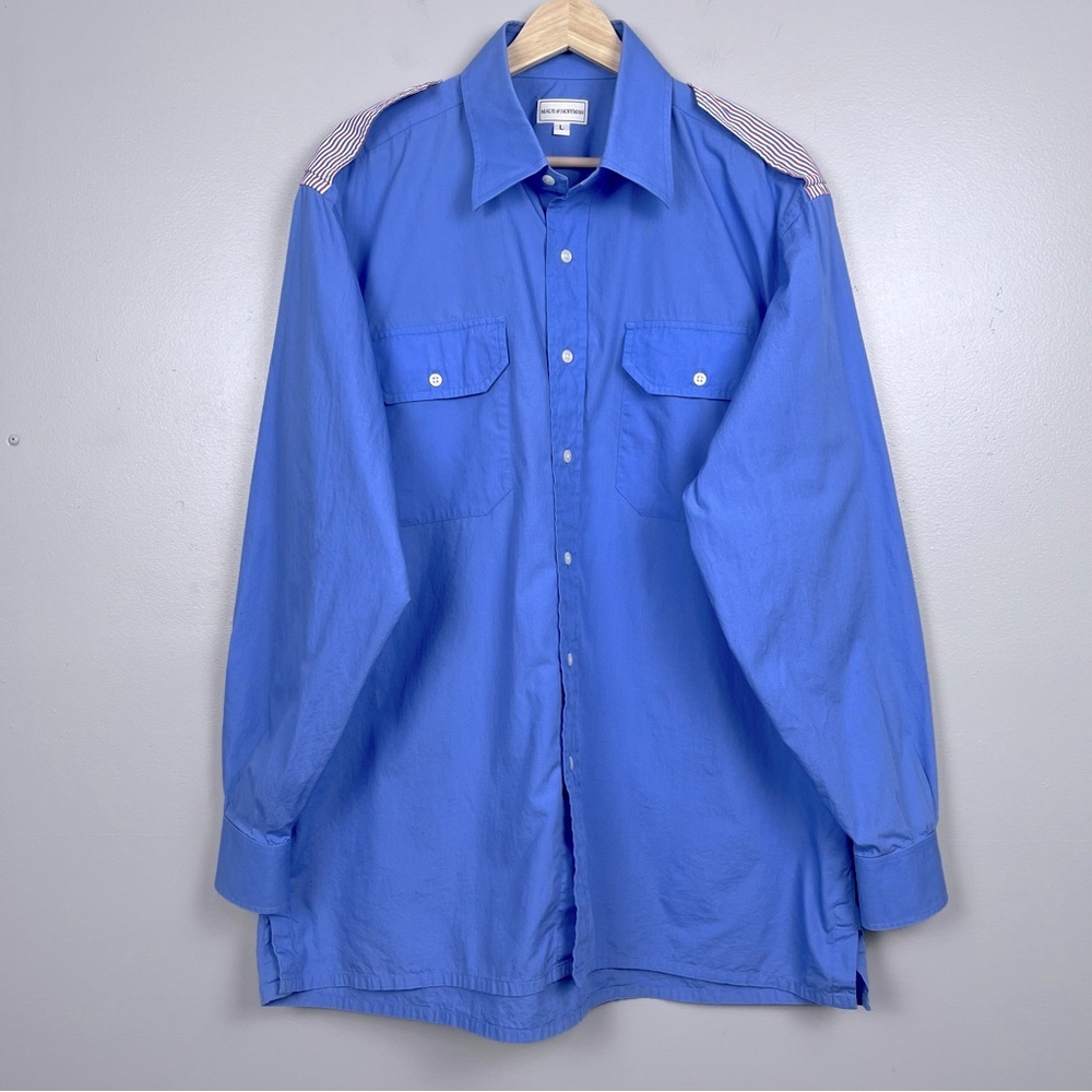 Maus & Hoffman Men's 100% Cotton Button Up Shirt with Striped Epaulets Size L
